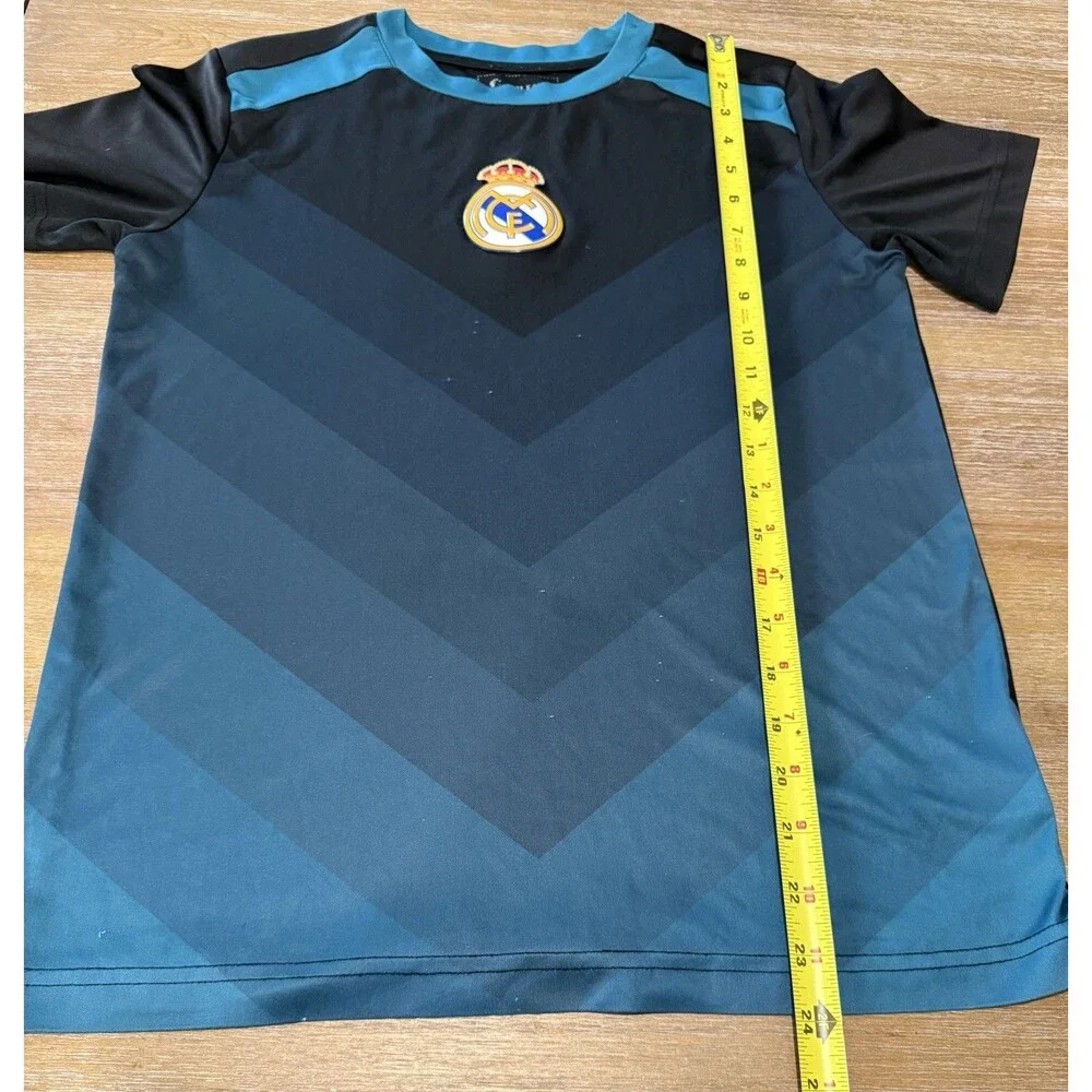 Real Madrid CF Soccer Training Jersey Youth Size Large Black Blue Shirt
